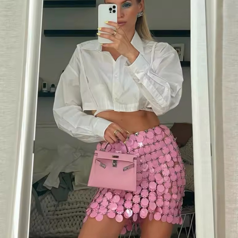 Women’s Pink Sequin Waist Body Chain Sparkly Sequin Skirt - Picture 6 of 12